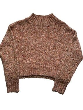 RD Style Cropped Cowl Neck Sweater - Brown Multicolor Tweed